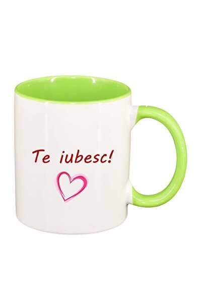 INOVATIX Cana alba personalizata, Te iubesc..., interior verde deschis, D1022...