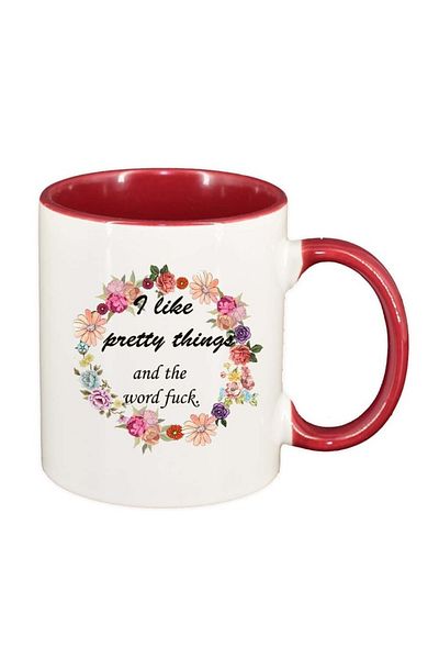 INOVATIX Cana alba personalizata, Flori, I like pretty things..., interior rosu, D1050, INOVATIX®. 330ml