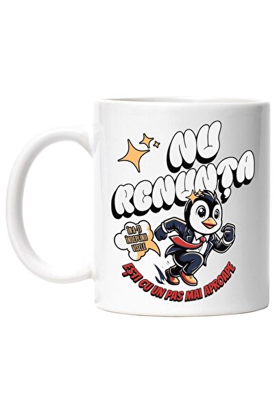 INOVATIX Cana alba personalizata, Pinguin alergand in costum mesaj motivation...