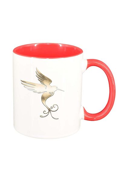 INOVATIX Personalized white mug, Bird, dark red interior, D956, INOVATIX®. 330ml