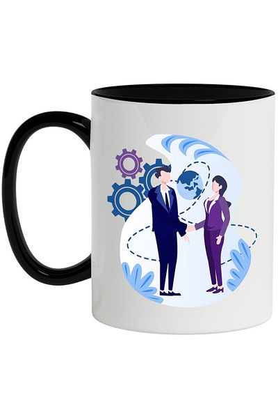 INOVATIX Personalized white mug, Business, Planet, Leaves, Costume, Accord, with Black Handle, INOVATIX®. 330ml