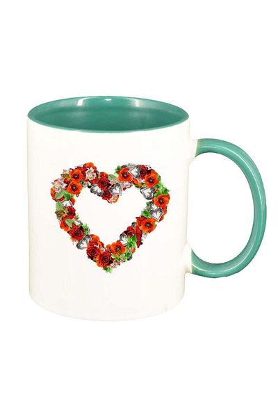 INOVATIX Personalized white mug, Flowers, Love, green interior, D977, INOVATIX®. 330ml