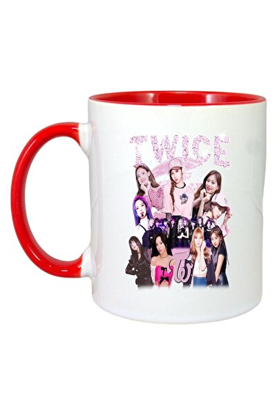 INOVATIX Персонализирана бяла чаша, двойна лента, червена дръжка и вътрешност...