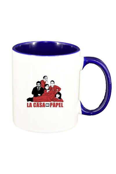 INOVATIX Cana alba personalizata, La Casa De Papel, interior albastru inchis,...