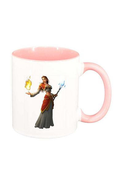 INOVATIX Personalized white mug, WoW, pink interior, D140, INOVATIX®. 330ml