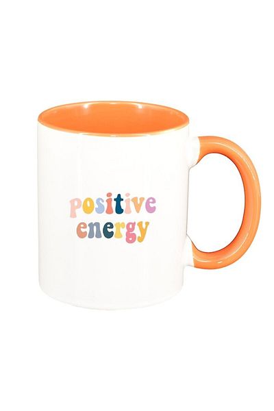 INOVATIX Personalized white mug, Positive Energy message, orange interior, D1423, INOVATIX®. 330ml