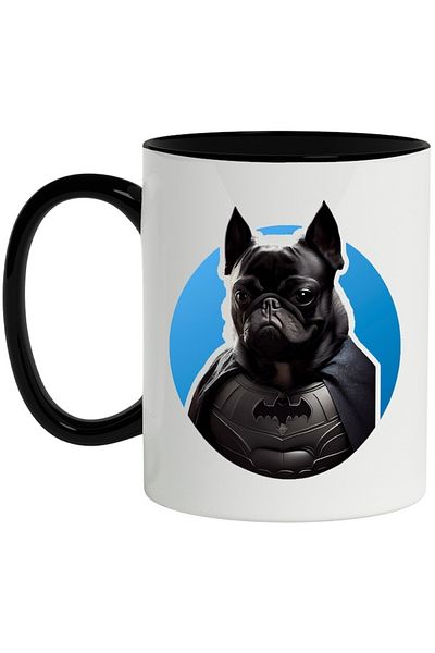 INOVATIX Personalized white mug, Puppy, Batman, Costume, Superheroes, DC, with Black Handle, INOVATIX®. 330ml