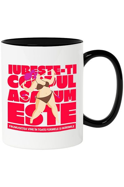 INOVATIX Personalized white mug, Love Your Body as It Is!, with Black Handle, INOVATIX®. 330ml