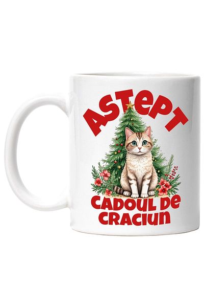INOVATIX Personalized white mug, Fluffy Near the Christmas Tree Waiting for the Christmas Gift, INOVATIX®. 330ml