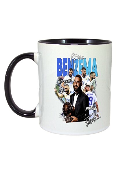 INOVATIX Персонализирана бяла чаша, автограф на Бензема, черна дръжка и вътре...