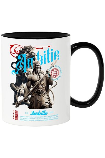 INOVATIX Personalized white mug, Ambition and Art, with Black Handle, INOVATIX®. 330ml