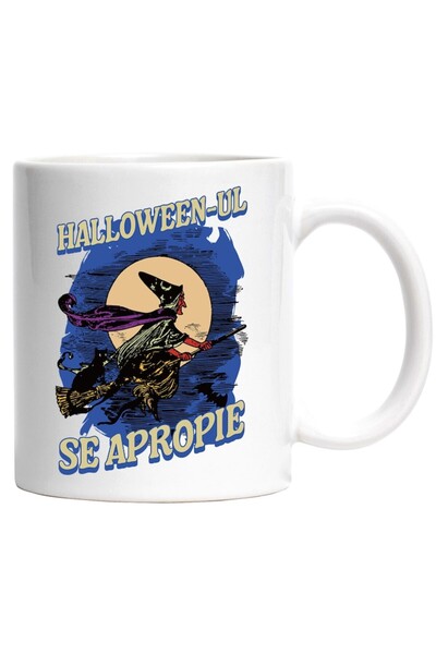 INOVATIX Personalized white mug, h4ALLoween is coming witch on broom full moo...