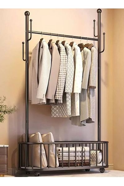 Cady One Metal Clothes Hanger Organizer and Black Clothes Rack with Wheels 100x32x170cm