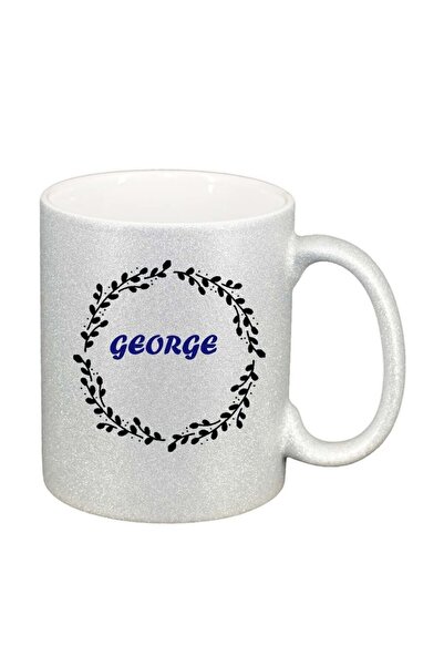 INOVATIX Cana alba personalizata, Nume, argintiu sidefata glitter, D1089, INO...