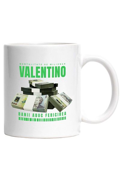 INOVATIX Personalized white mug, _Valentino_ - Money Brings Happiness, INOVATIX®. 330ml