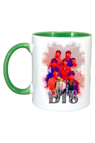 INOVATIX Personalized White Mug, Bts Band/Group 4, Green Handle and Interior, ®. 330ml