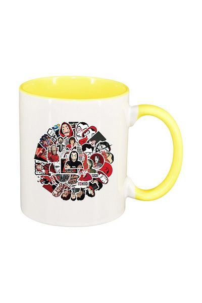 INOVATIX Personalized white mug, La Casa De Papel, yellow interior, D1493, INOVATIX®. 330ml