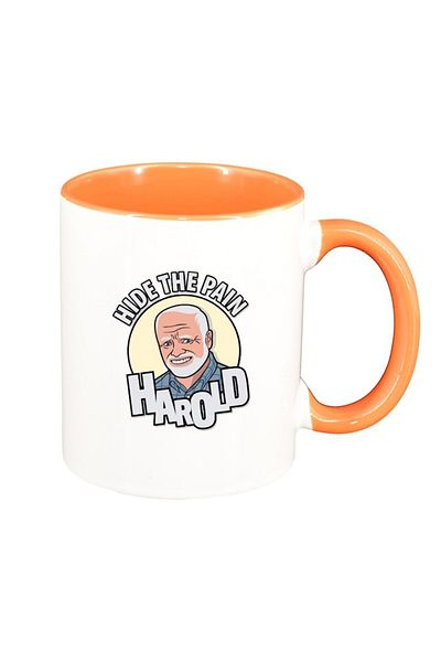 INOVATIX Personalized white mug, Meme - Harold, orange interior, D1402, INOVATIX®. 330ml