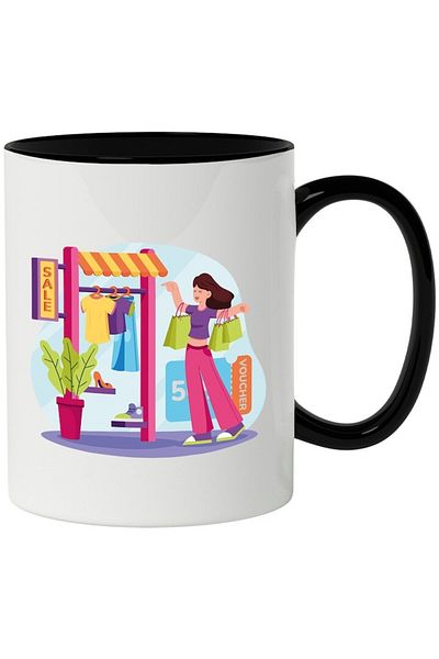 INOVATIX Personalized white mug, Clothes, Shopping, Shoes, with Black Handle, INOVATIX®. 330ml