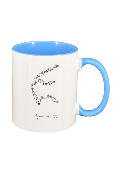 INOVATIX Personalized white mug, Zodiac, Aquarius, blue interior, D1381, INOVATIX®. 330ml