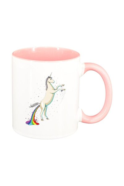 INOVATIX Cană albă personalizată, Unicorn - Curcubeu, roz interior, D1434, IN...