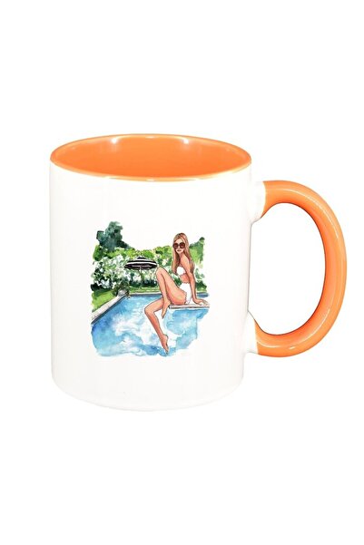 INOVATIX Cana alba personalizata, Woman summer, interior portocaliu, D1474, I...