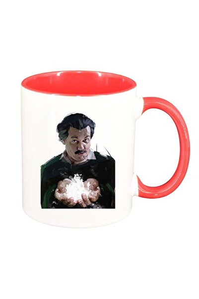 INOVATIX Персонализирана бяла чаша, Наркос - Пабло Ескобар, червена вътрешнос...