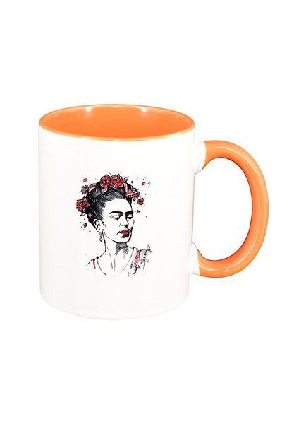 INOVATIX Personalized white mug, Frida, orange interior, D1465, INOVATIX®. 330ml