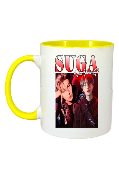 INOVATIX Personalized White Mug, Suga Band, Yellow Handle and Interior, ®. 330ml
