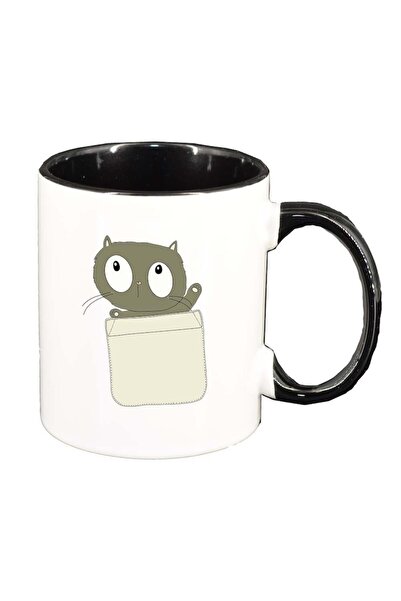 INOVATIX Cana alba personalizata, Drawn Cat, interior negru, D1003, INOVATIX®...