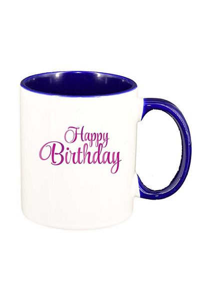 INOVATIX Personalized white mug, Happy Birthday, dark blue interior, D389, INOVATIX®. 330ml
