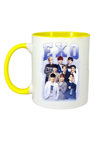 INOVATIX Personalized White Mug, Exo 9 Band, Yellow Handle and Interior, ®. 330ml