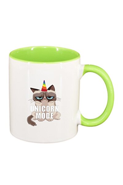 INOVATIX Cana alba personalizata, Meme - Grumpy Unicorn Mode, interior verde ...