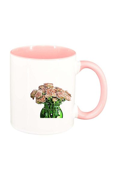 INOVATIX Personalized white mug, Flowers, pink interior, D980, INOVATIX®. 330ml