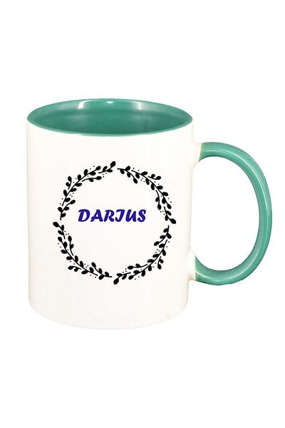 INOVATIX Personalized white mug, Name, green interior, D1084, INOVATIX®. 330ml