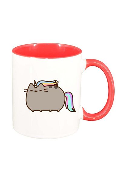 INOVATIX Personalized white mug, Emoji Cat, dark red interior, D1017, INOVATIX®. 330ml
