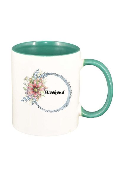 INOVATIX Personalized white mug, Flowers, Weekend, green interior, D1035, INOVATIX®. 330ml
