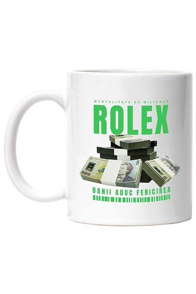INOVATIX Personalized white mug, _Rolex_ - Money Brings Happiness, INOVATIX®. 330ml