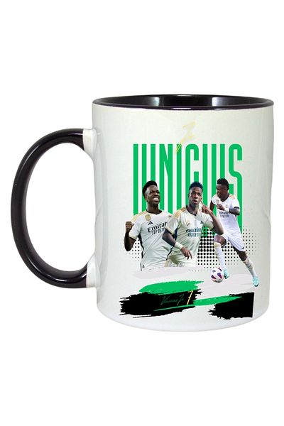 INOVATIX Personalized White Mug, Vini Jr, Black Handle and Interior, ®. 330ml