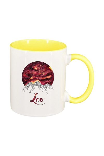 INOVATIX Personalized white mug, Zodiac, Leo, yellow interior, D1385, INOVATIX®. 330ml