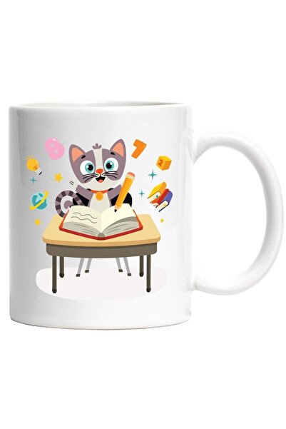 INOVATIX Cana alba personalizata, , Scoala, Carte, Creion, Banca, Planeta, Ci...