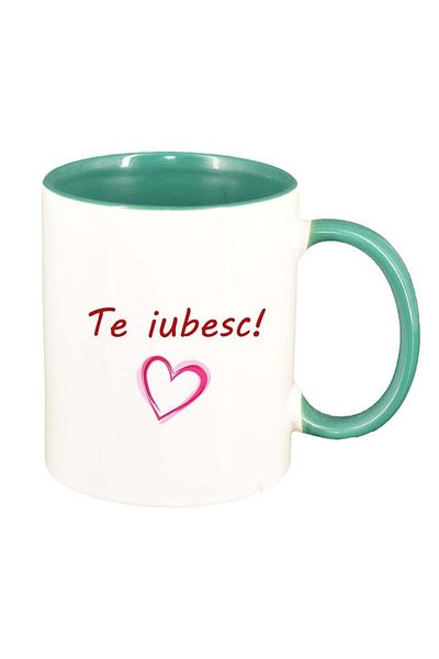 INOVATIX Personalized white mug, I love you..., green interior, D1022, INOVATIX®. 330ml