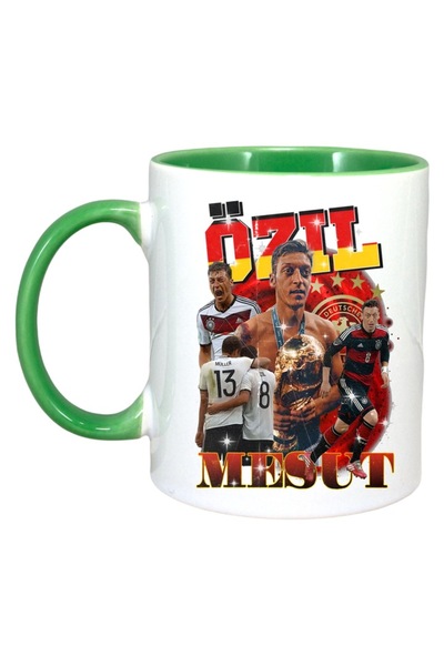 INOVATIX Εξατομικευμένη Λευκή Κούπα, Mesut Ozit Play, Πράσινη Λαβή και Εσωτερ...