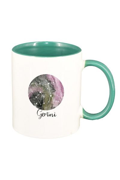 INOVATIX Personalized white mug, Zodiac, Gemini, green interior, D1390, INOVATIX®. 330ml