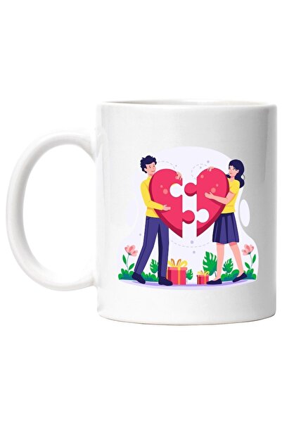 INOVATIX Cana alba personalizata, Inima, Cuplu, Puzzle, INOVATIX®. 330ml