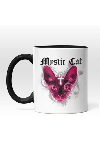 INOVATIX Personalized white mug, Mystic Cat, Mystic Cat, with Black Handle, INOVATIX®. 330ml