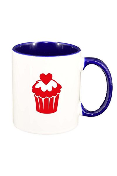 INOVATIX Cana alba personalizata, Muffin, interior albastru inchis, D334, INOVATIX®. 330ml