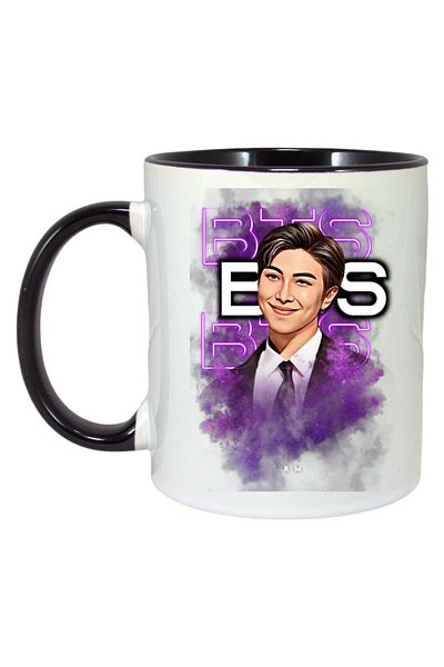 INOVATIX Personalized White Mug, Bts Rm Band, Black Handle and Interior, ®. 330ml