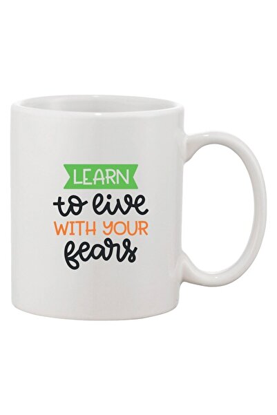 INOVATIX Cană albă personalizată, personalizată „ÎNVAȚĂ SĂ TRĂIEȘTI CU FRICIL...