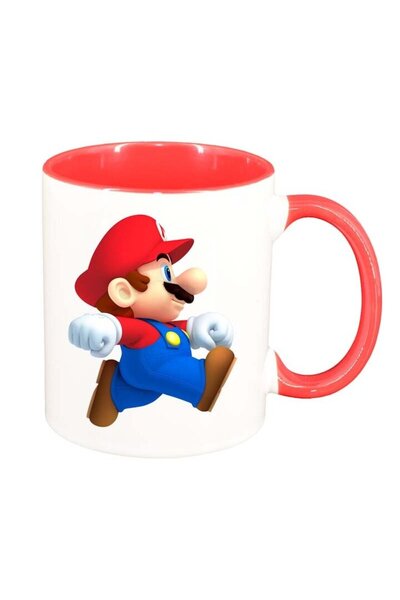 INOVATIX Personalized white mug, Mario, red interior, D23, INOVATIX®. 330 ml